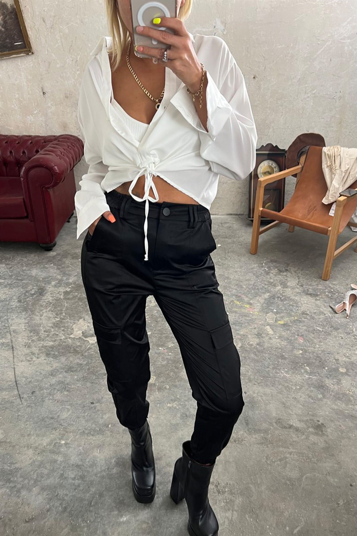 Saten Jogger Kargo PantolonALT GİYİM
