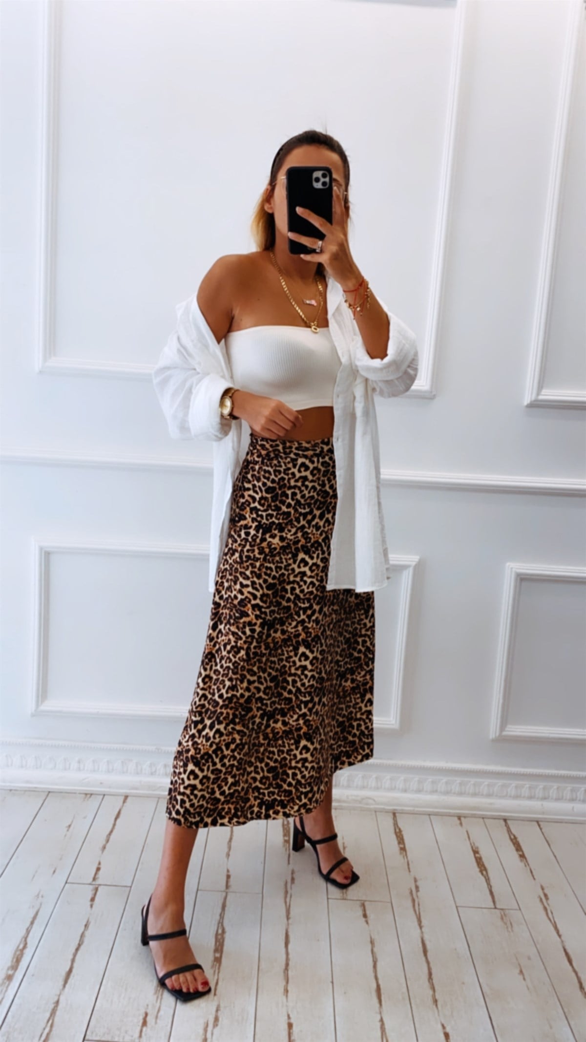 Saten Leopar Çan Etek