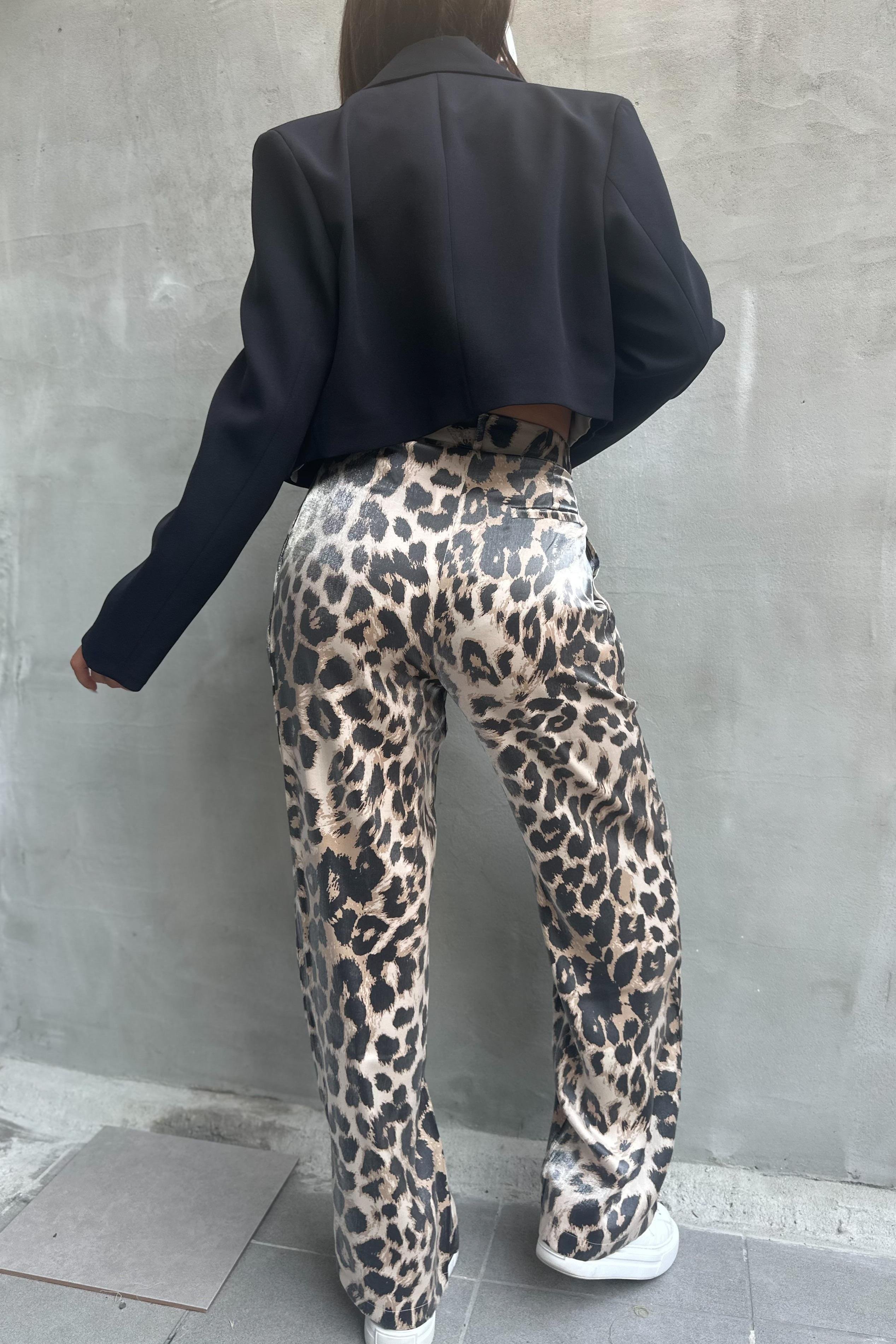 Saten Leopar Crop Pantolon TakımTAKIMLAR