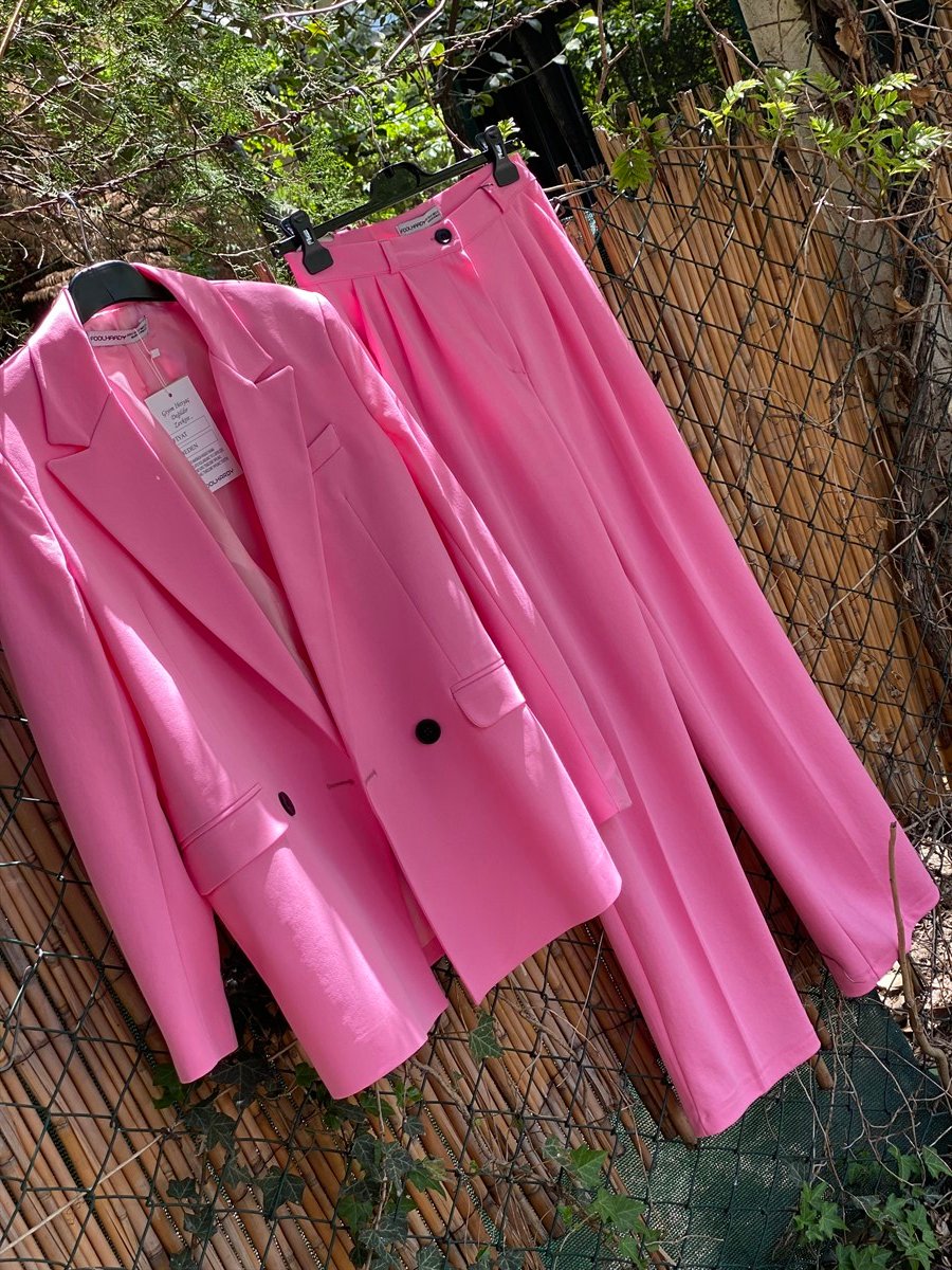 Şeker Pembe Blazer Ceket Palazzo Pantolon TakımTAKIMLAR