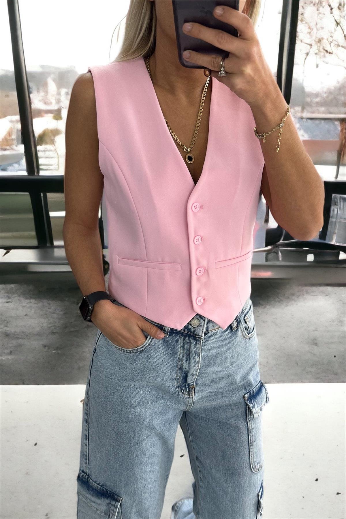 Şeker Pembe Blazer YelekMONT/CEKET