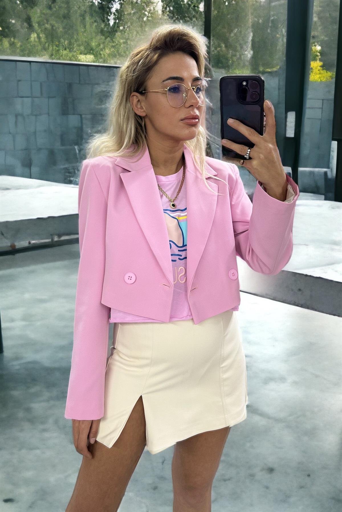 Şeker Pembe Mini Blazer CeketMONT/CEKET