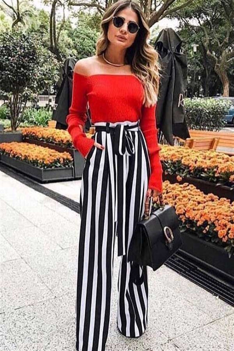 Şerit Çizgili Siyah Beyaz Pantalon