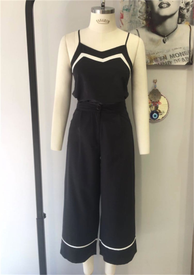 Şeritli Midi Pantalon Bluz Takım
