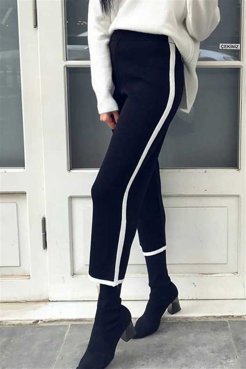 Şeritli Midi Triko Pantalon