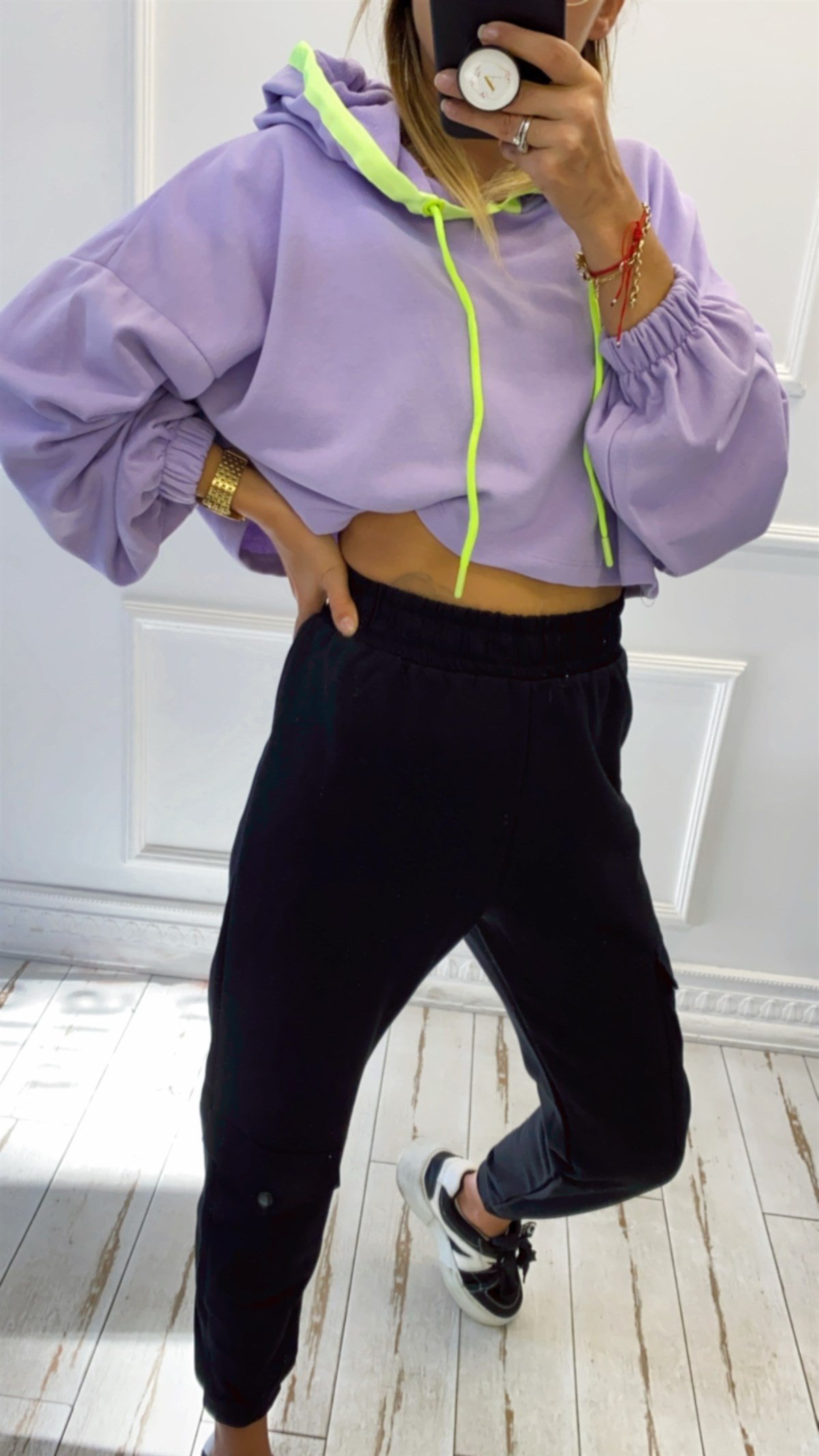 Sırt Baskılı Mor Mini Sweat