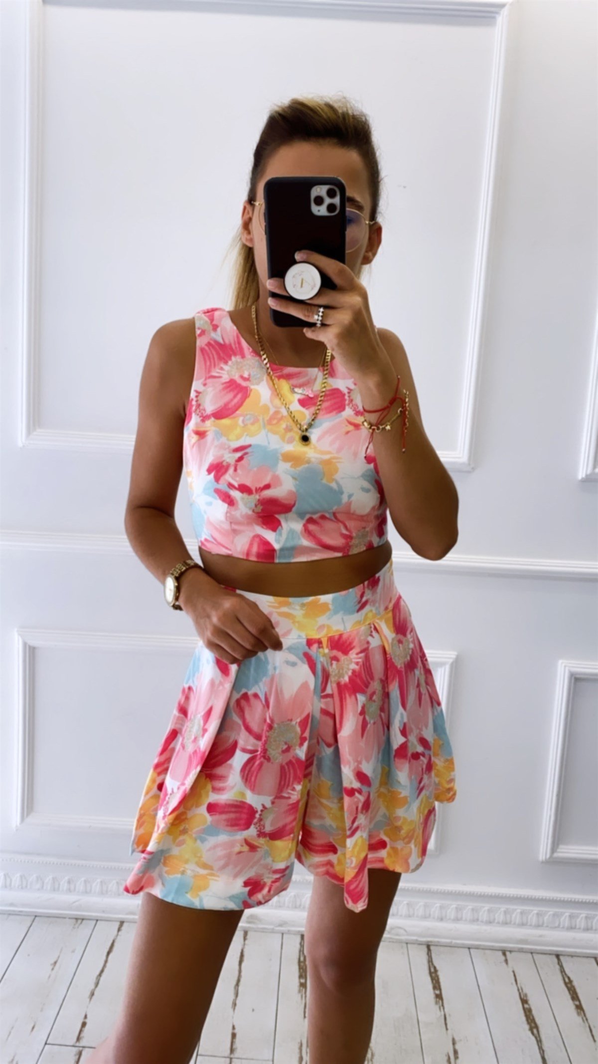 Sırt Dekolteli Crop Bluz Şort Takım