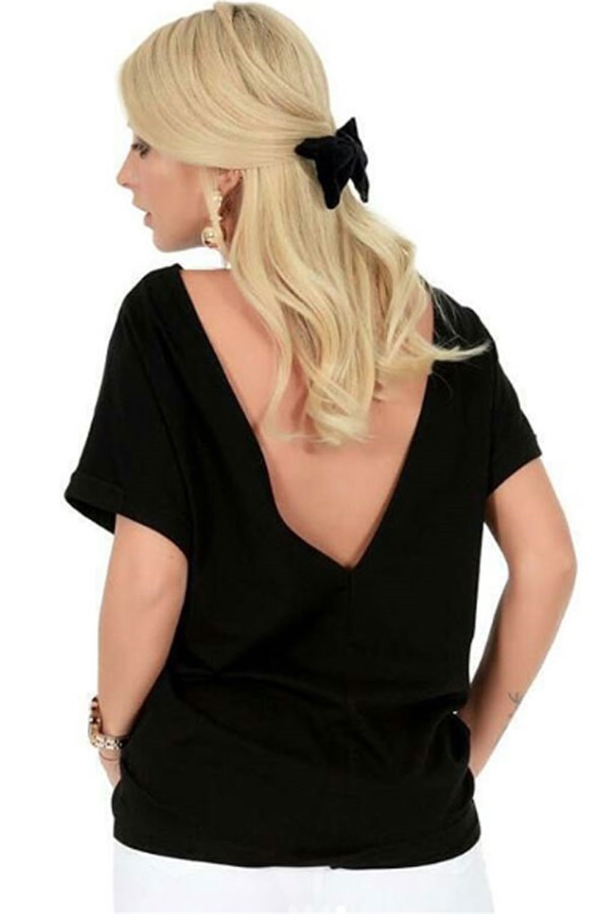 Sırtı Derin V Basic Tshirt