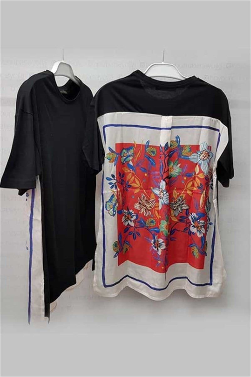 Sırtı Desenli Saten Penye Tshirt