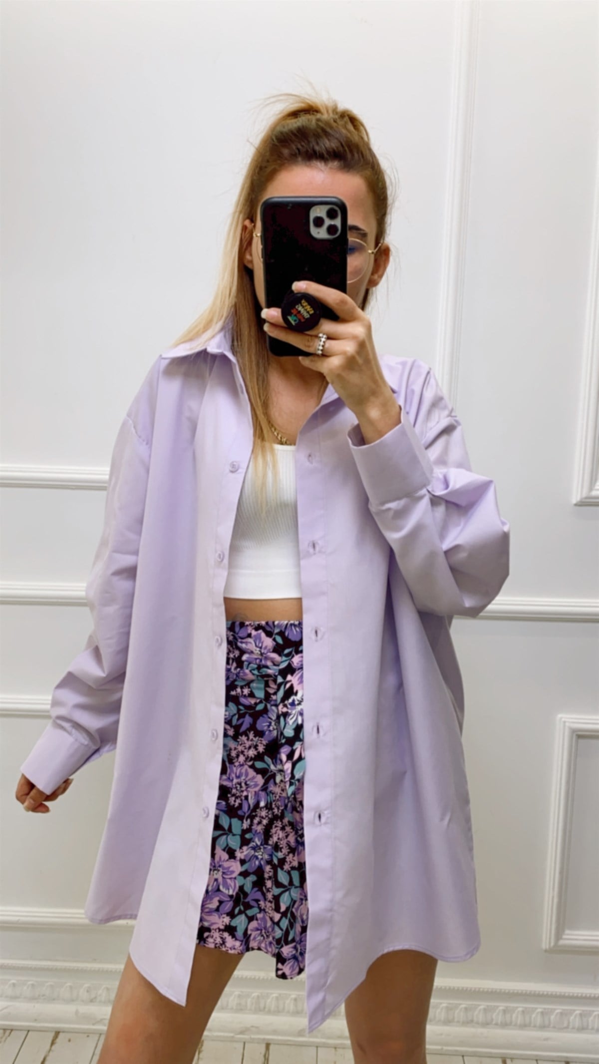 Sırtı Düğme Detaylı Oversize Poplin Gömlek