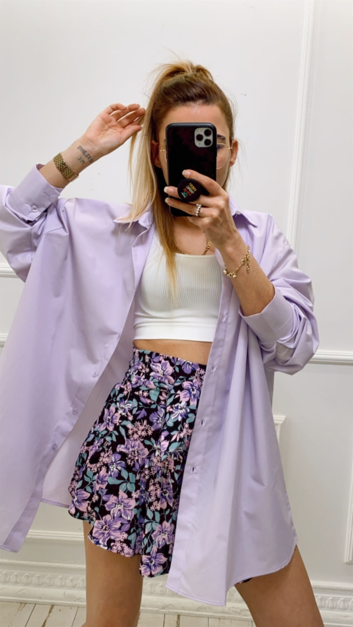 Sırtı Düğme Detaylı Oversize Poplin Gömlek