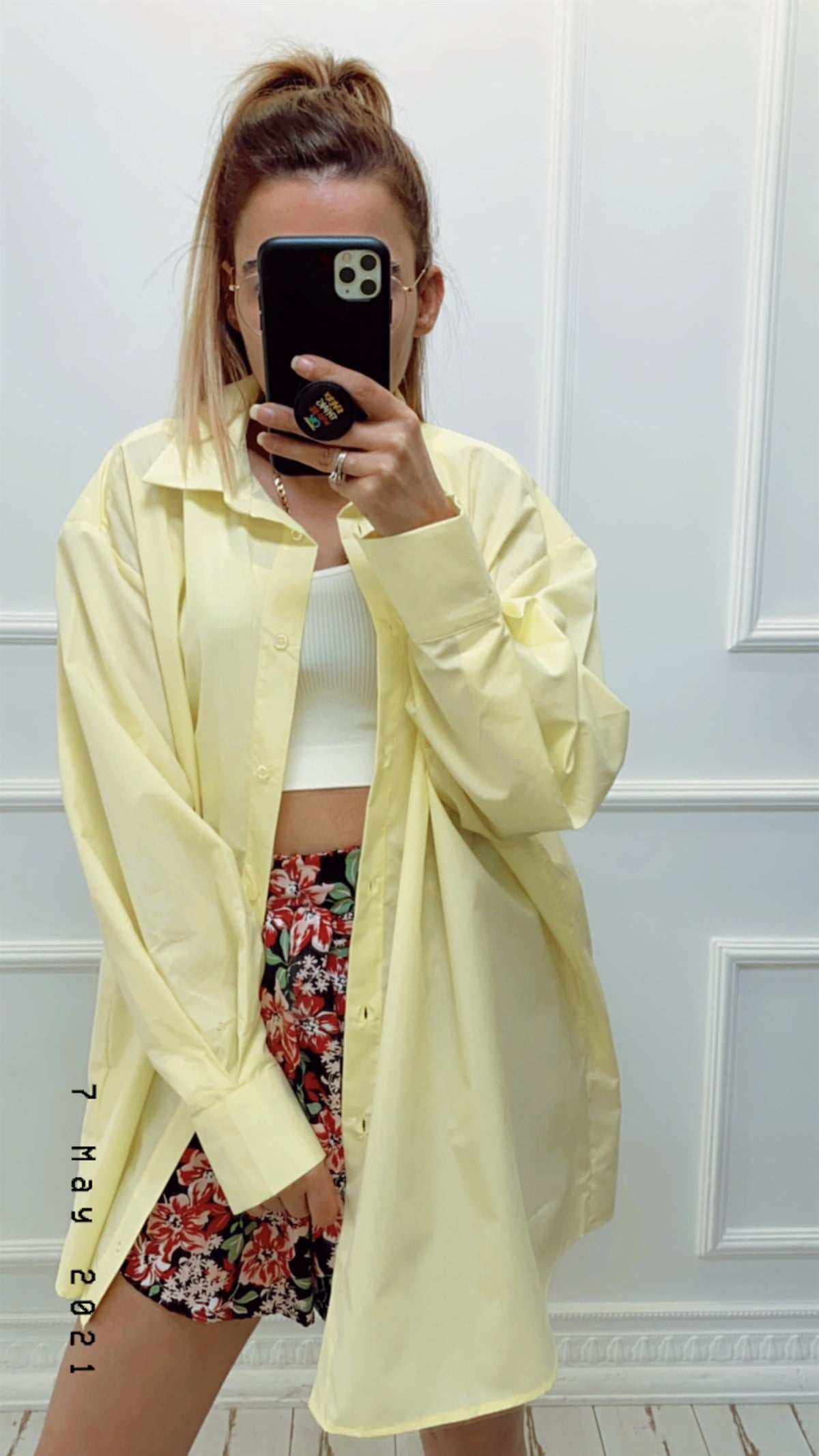 Sırtı Düğme Detaylı Oversize Poplin Gömlek