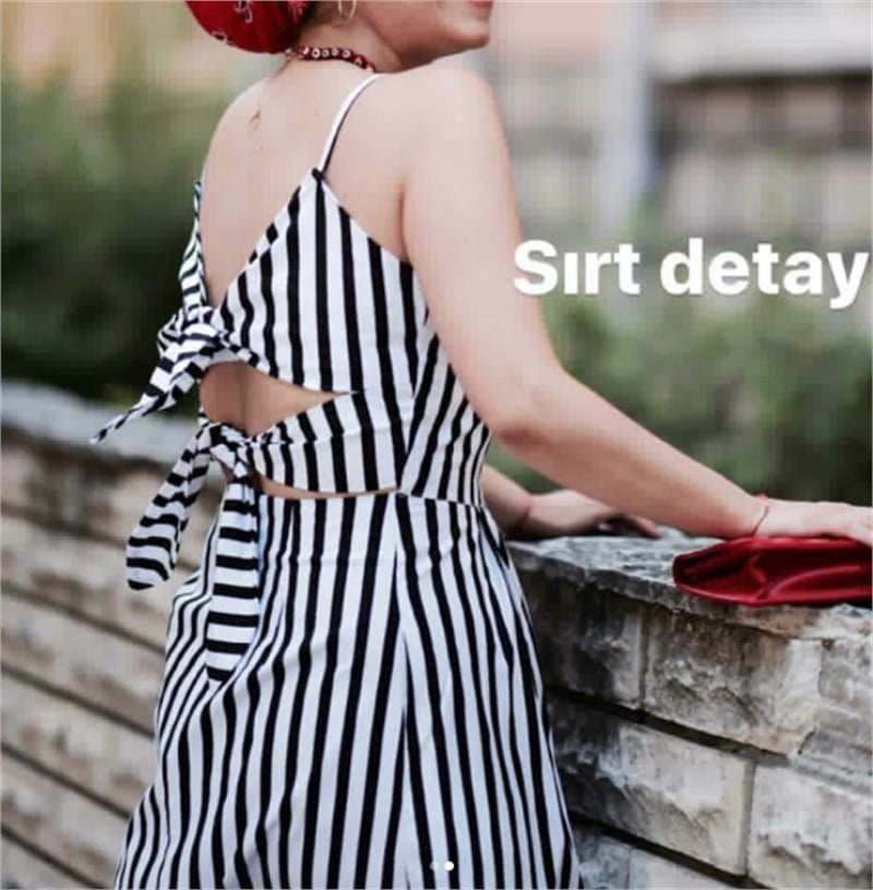 Sırtı Düğüm Detay Çizgili Askılı Elbise
