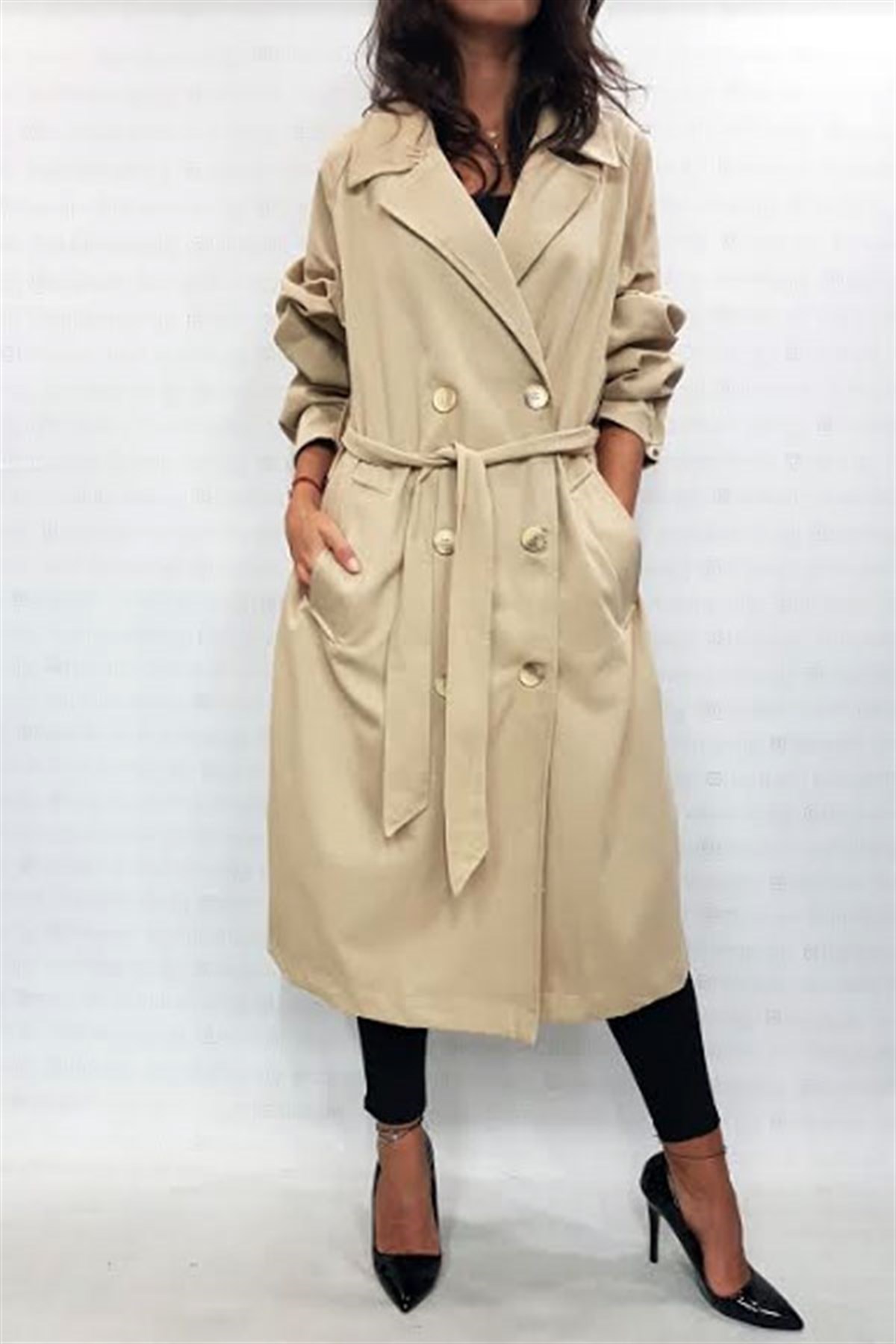Sırtı Ekoseli Oversize Trençkot