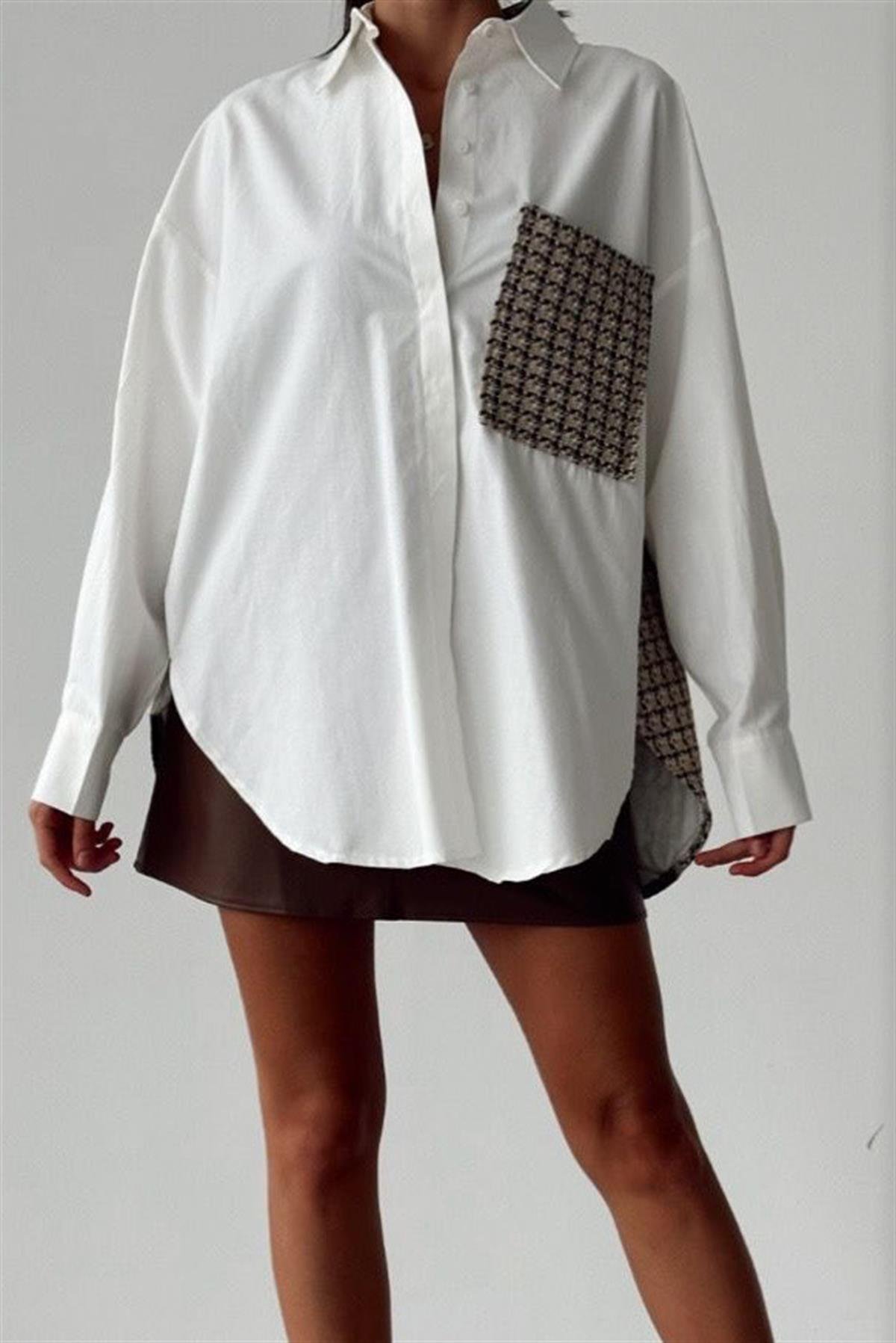 Sırtı Kahverengi At Nakışlı Oversize GömlekGÖMLEK