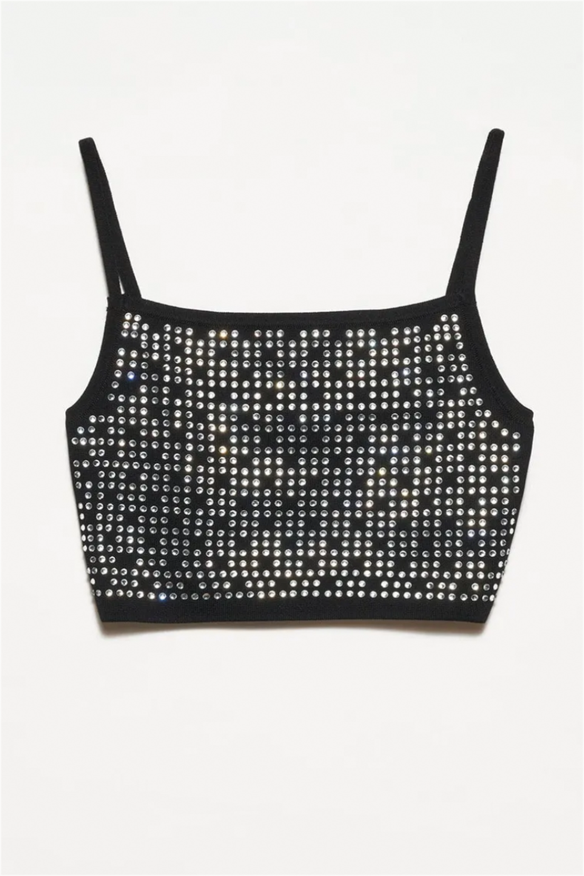 Siyah Askılı Taşlı Triko CropCROP