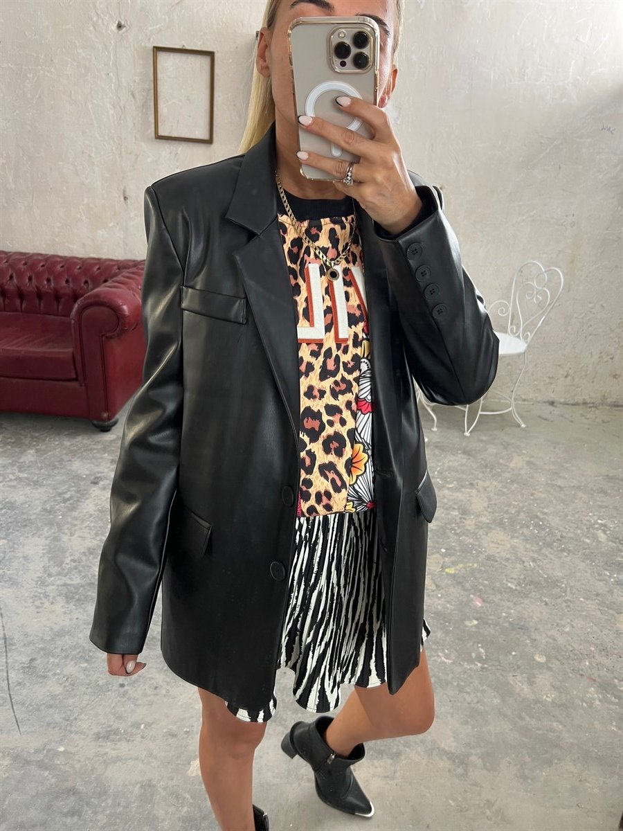 Siyah Blazer Deri CeketMONT/CEKET