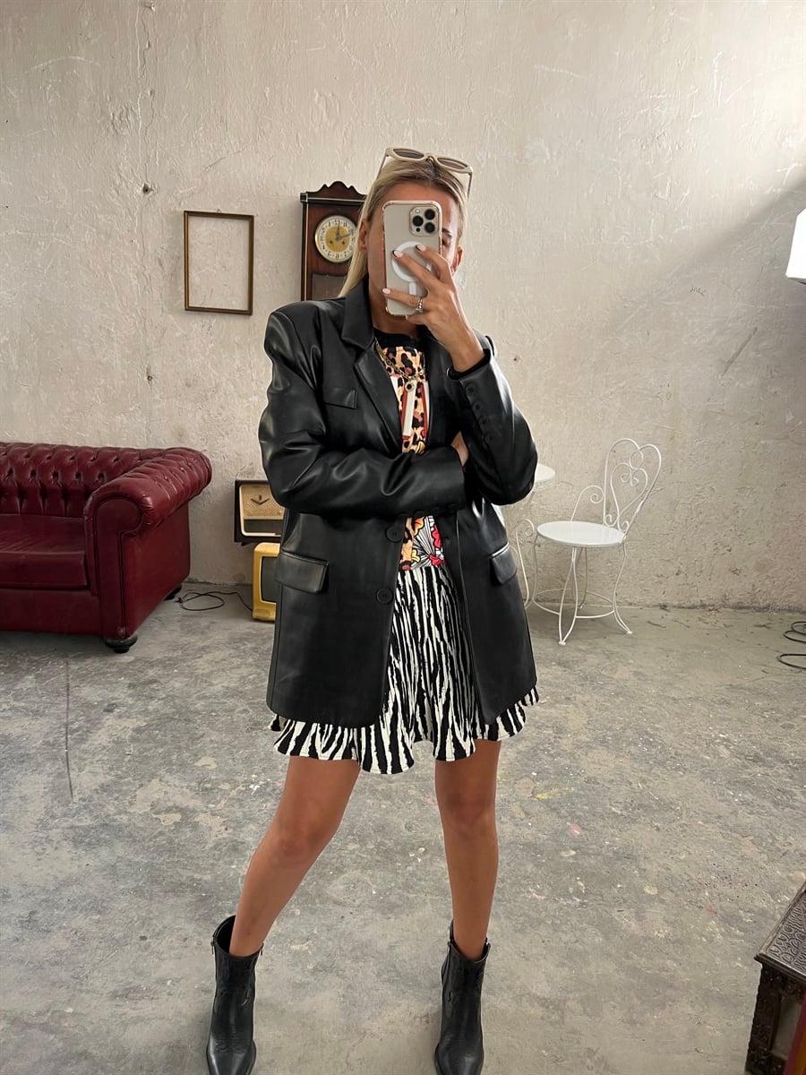 Siyah Blazer Deri CeketMONT/CEKET
