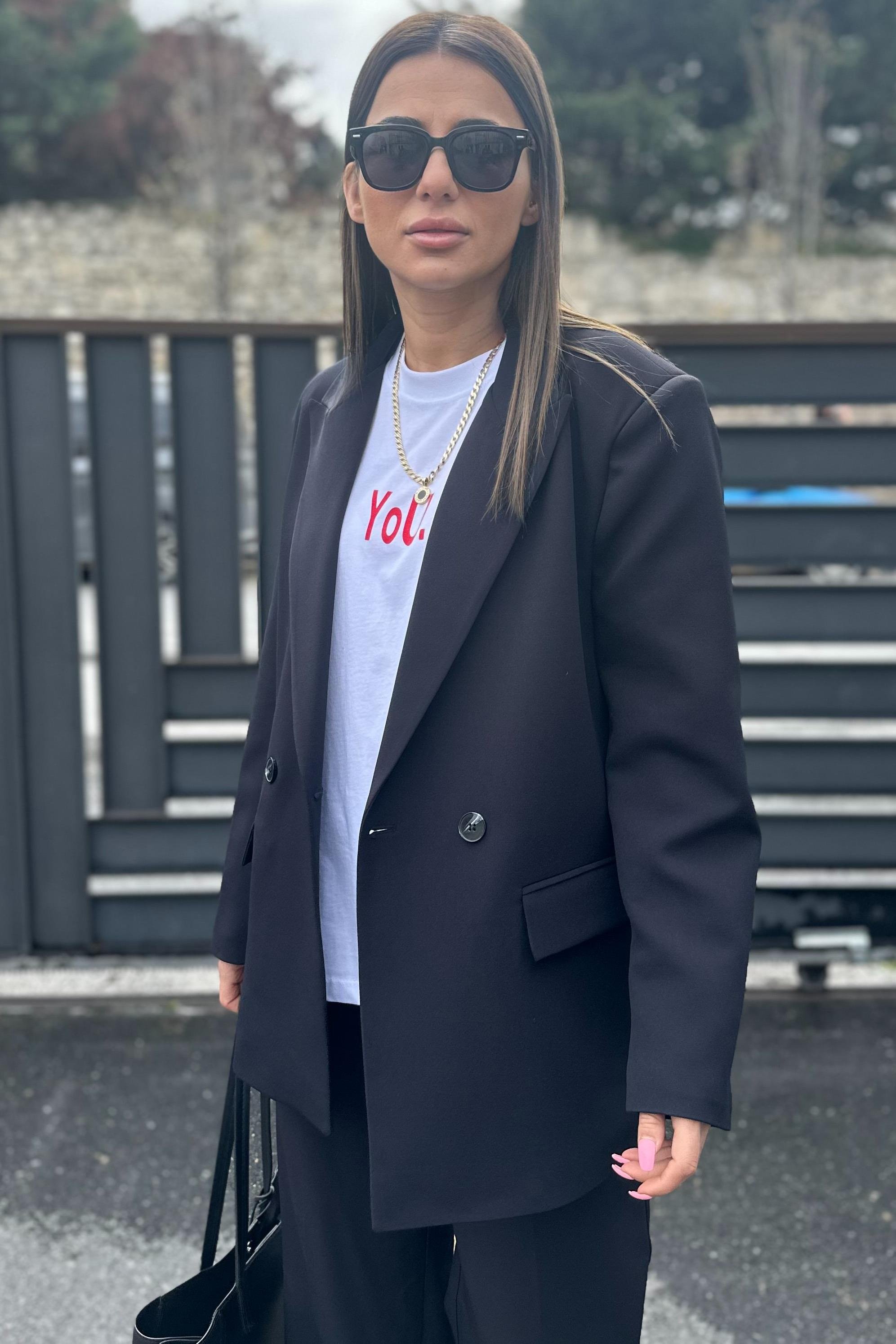 Siyah Çift Düğme Blazer CeketMONT/CEKET