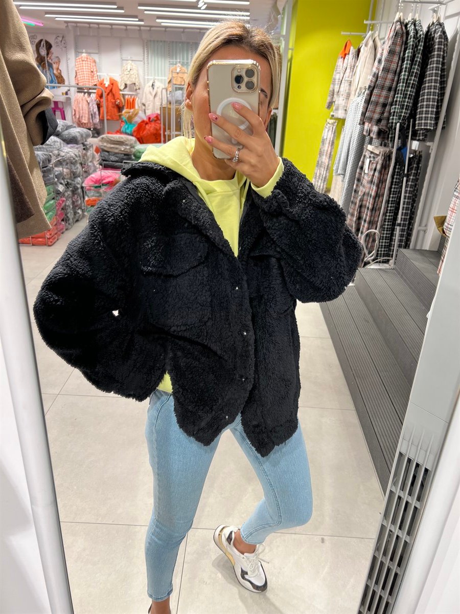 Siyah Çıtçıt Kapamalı Peluş MontMONT/CEKET