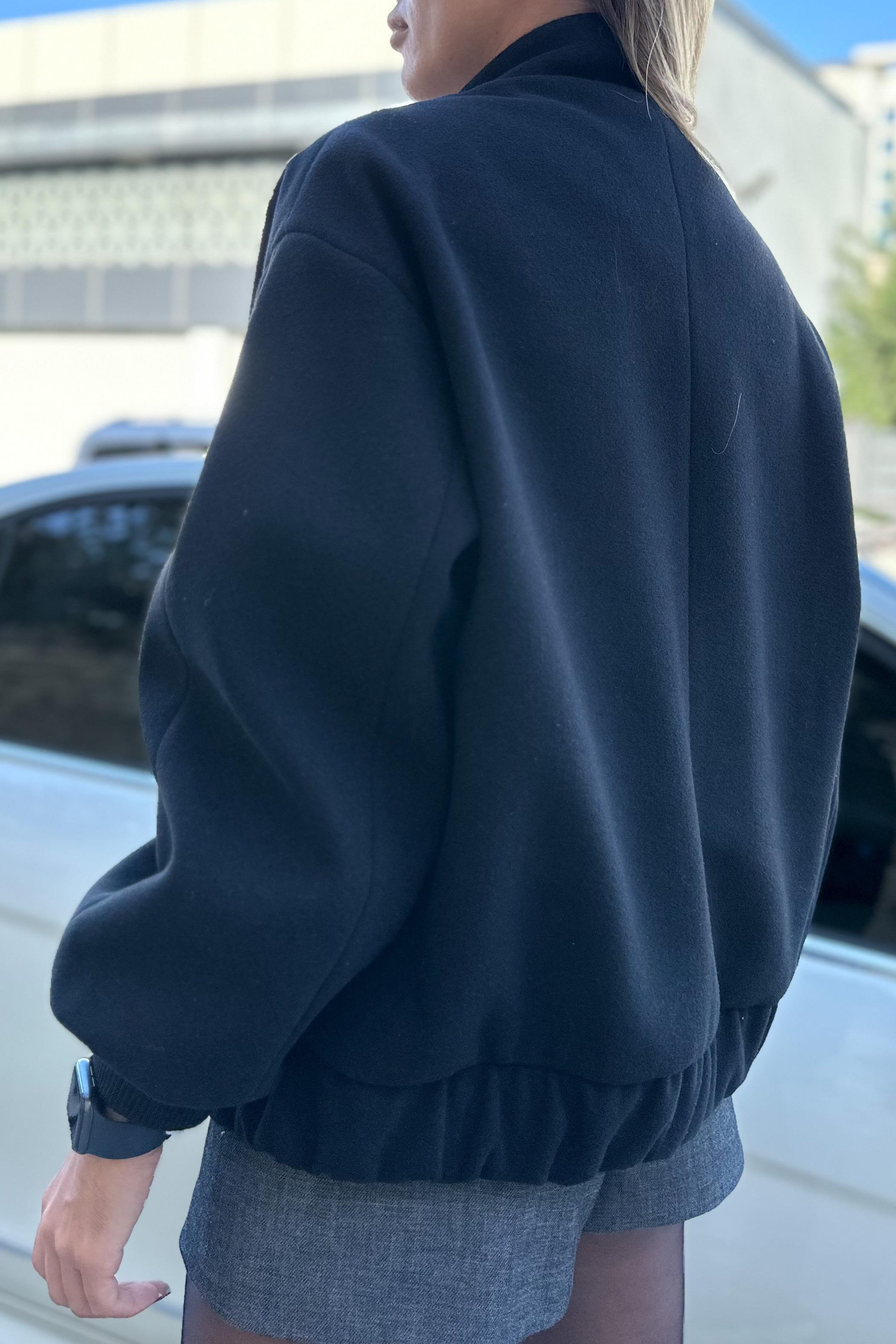 Siyah Kaşe Uzun Bomber CeketMONT/CEKET