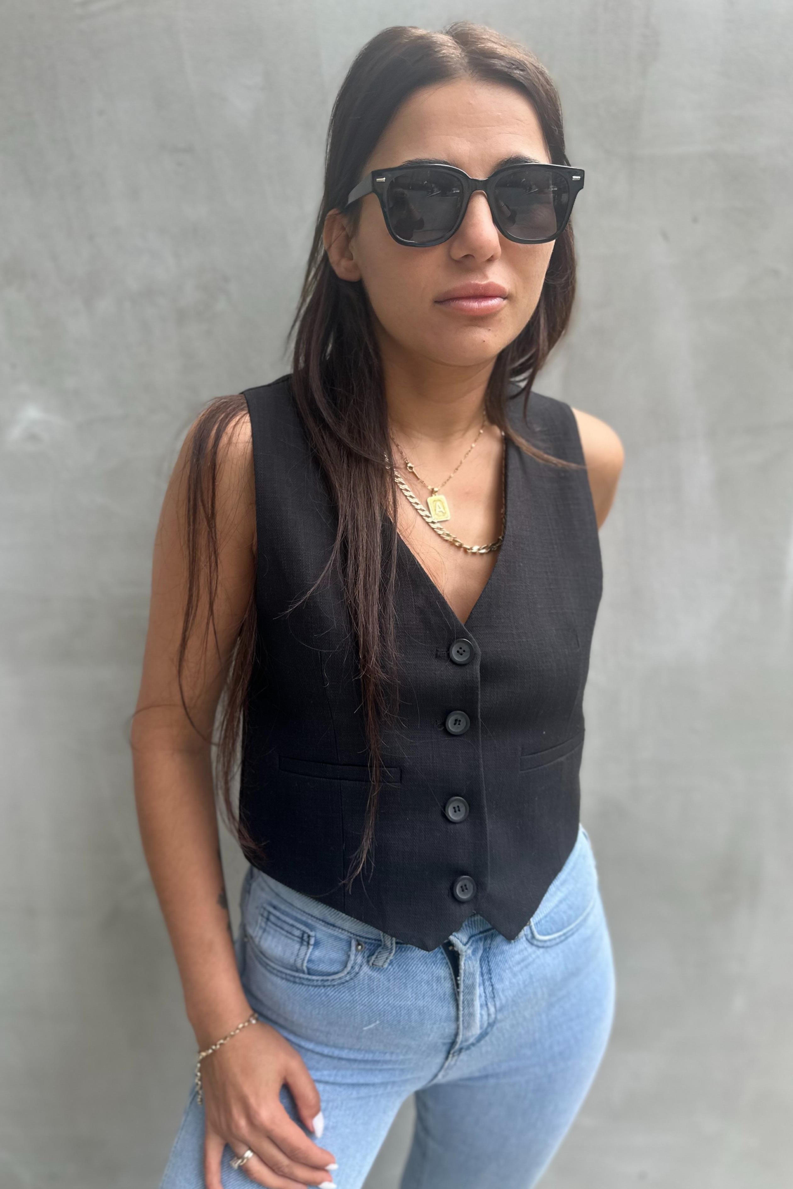 Siyah Keten Blazer YelekMONT/CEKET