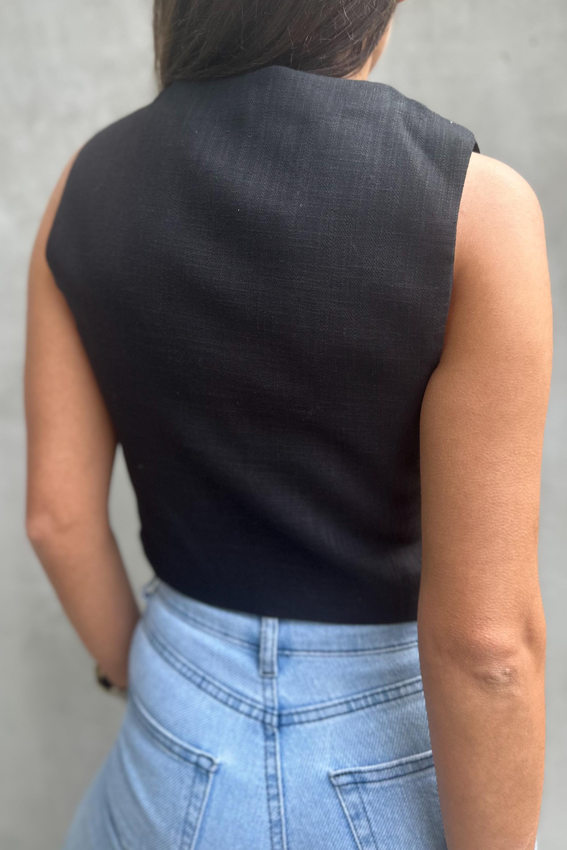 Siyah Keten Blazer YelekMONT/CEKET
