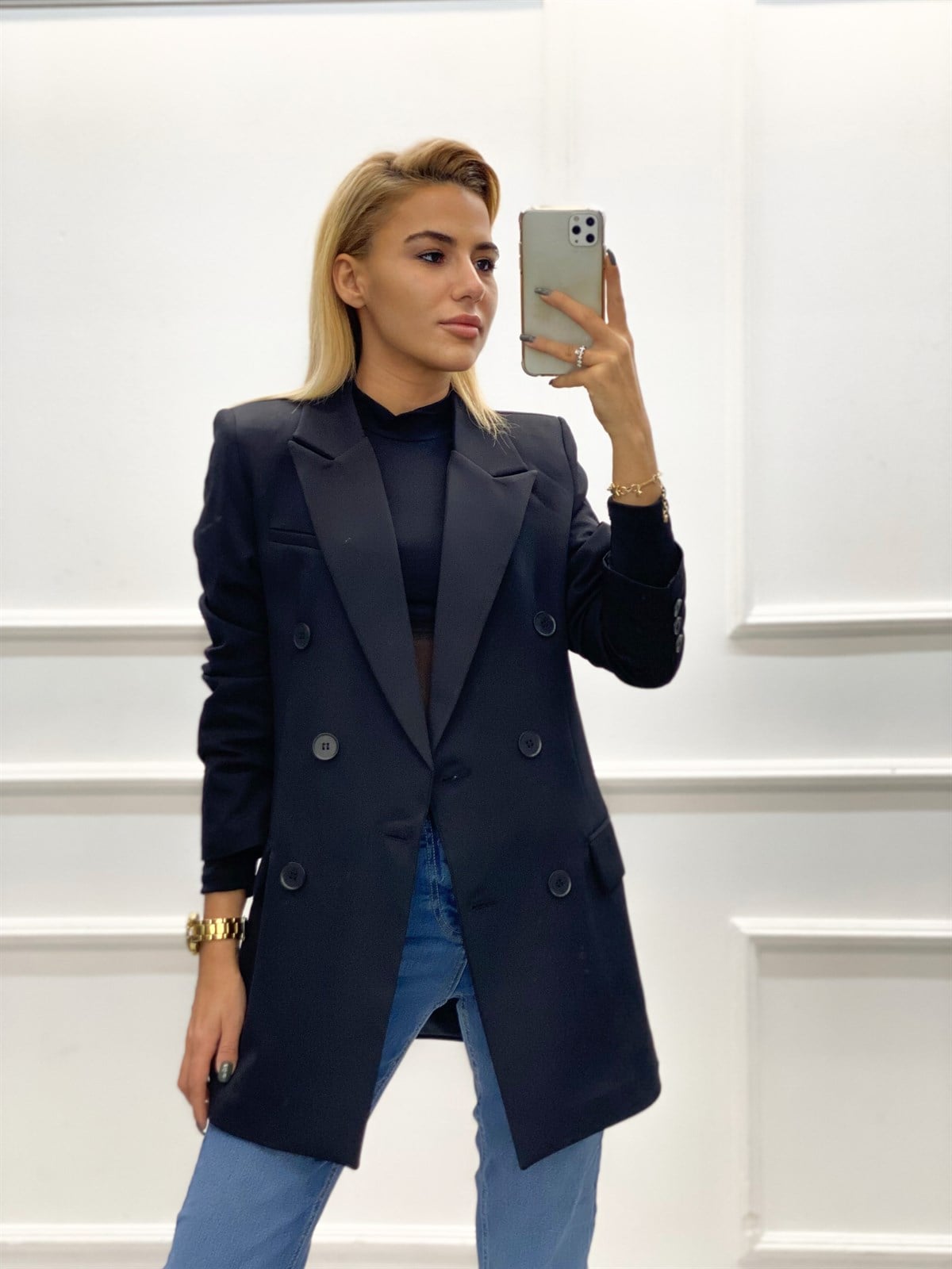 Siyah Kruvaze Blazer CeketMONT/CEKET