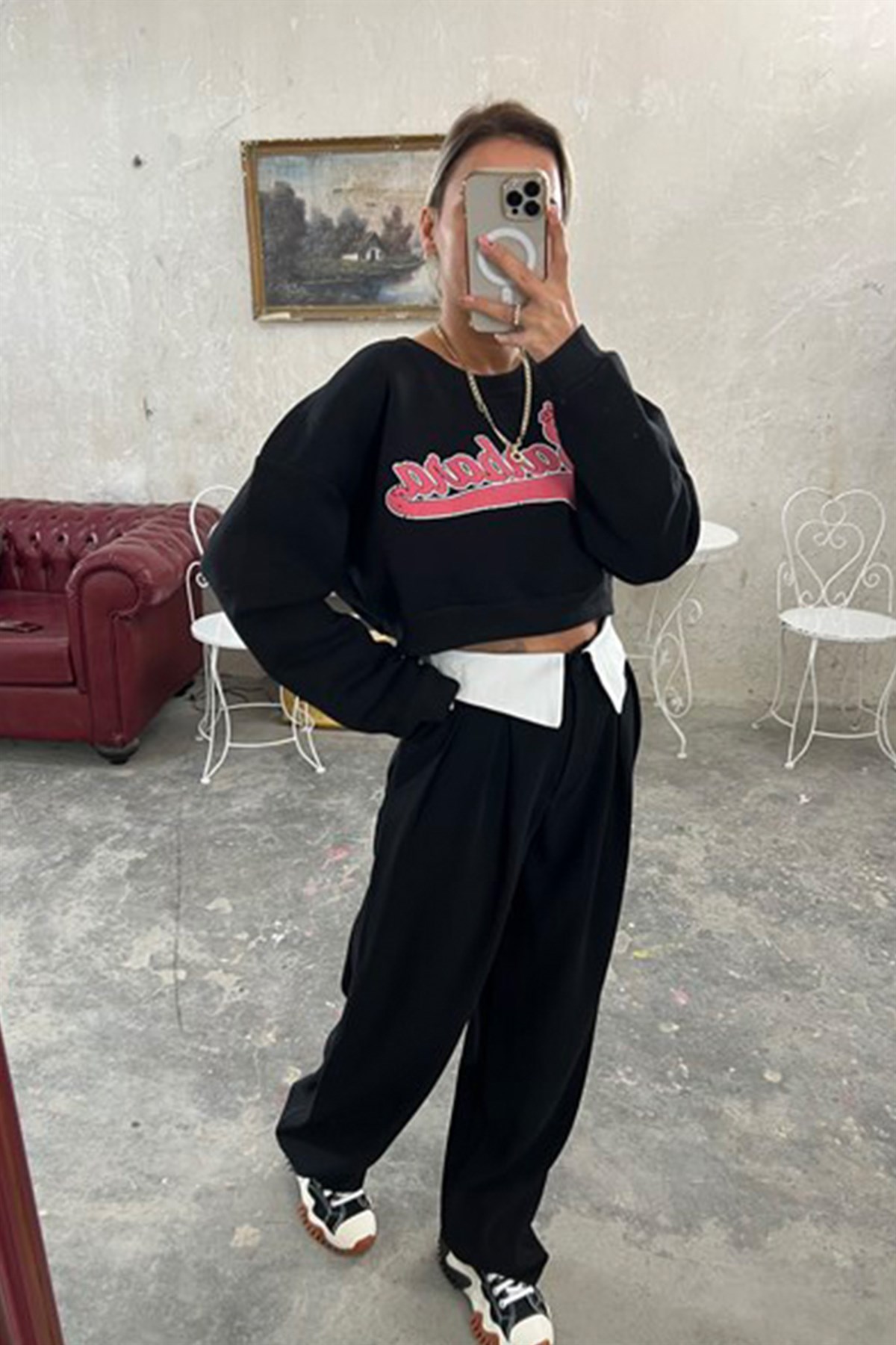 Siyah Önü Baskılı Mini SweatshirtSWEATSHİRT