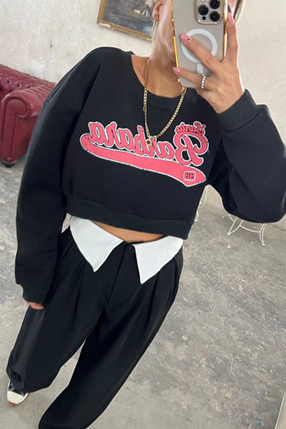 Siyah Önü Baskılı Mini SweatshirtSWEATSHİRT