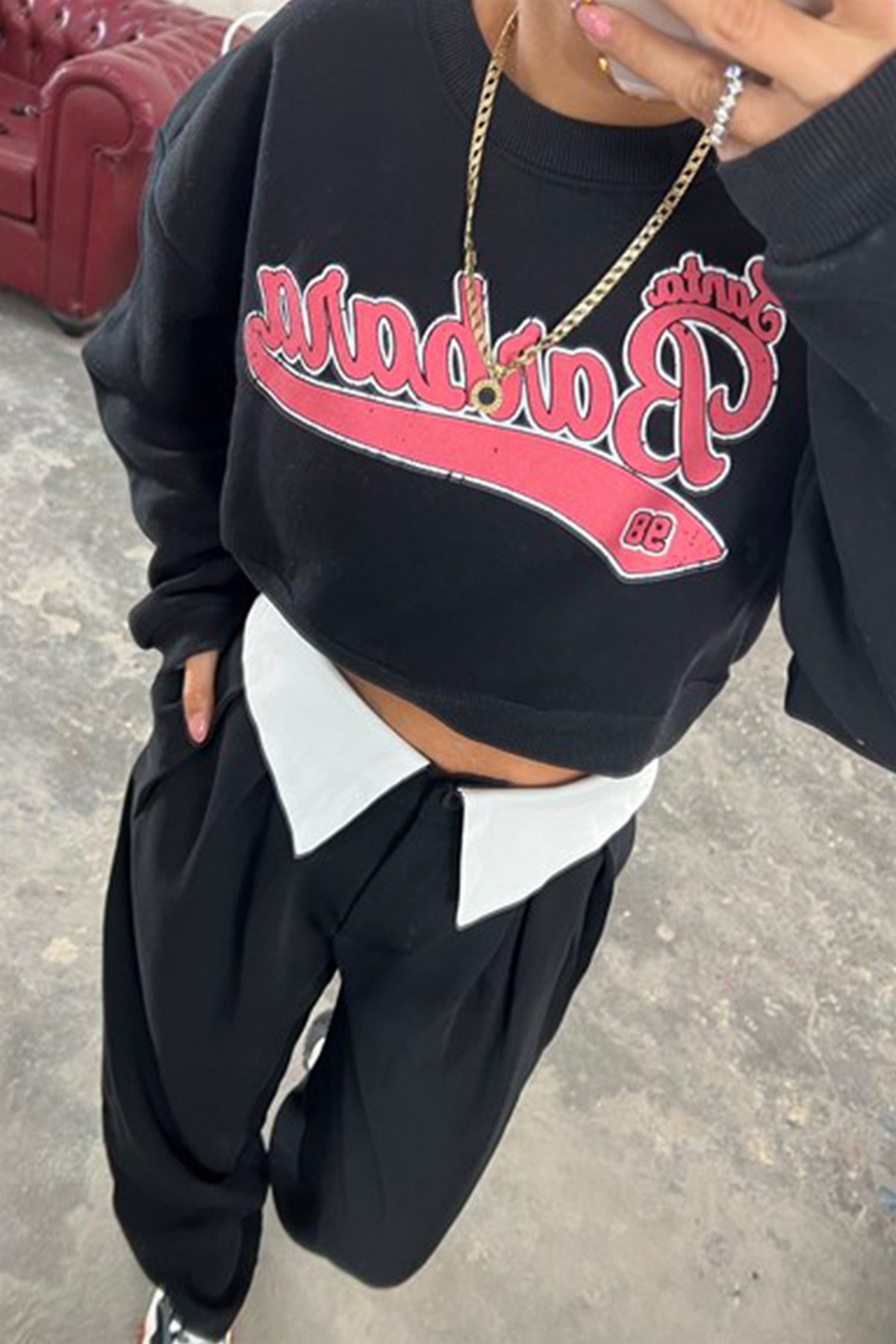 Siyah Önü Baskılı Mini SweatshirtSWEATSHİRT