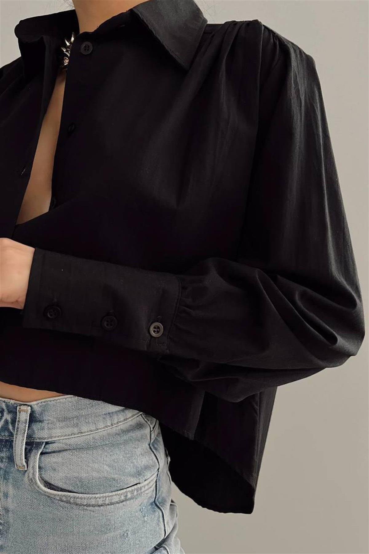 Siyah Poplin Crop GömlekGÖMLEK