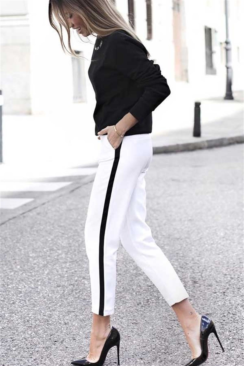 Siyah Şeritli Havuç Pantalon