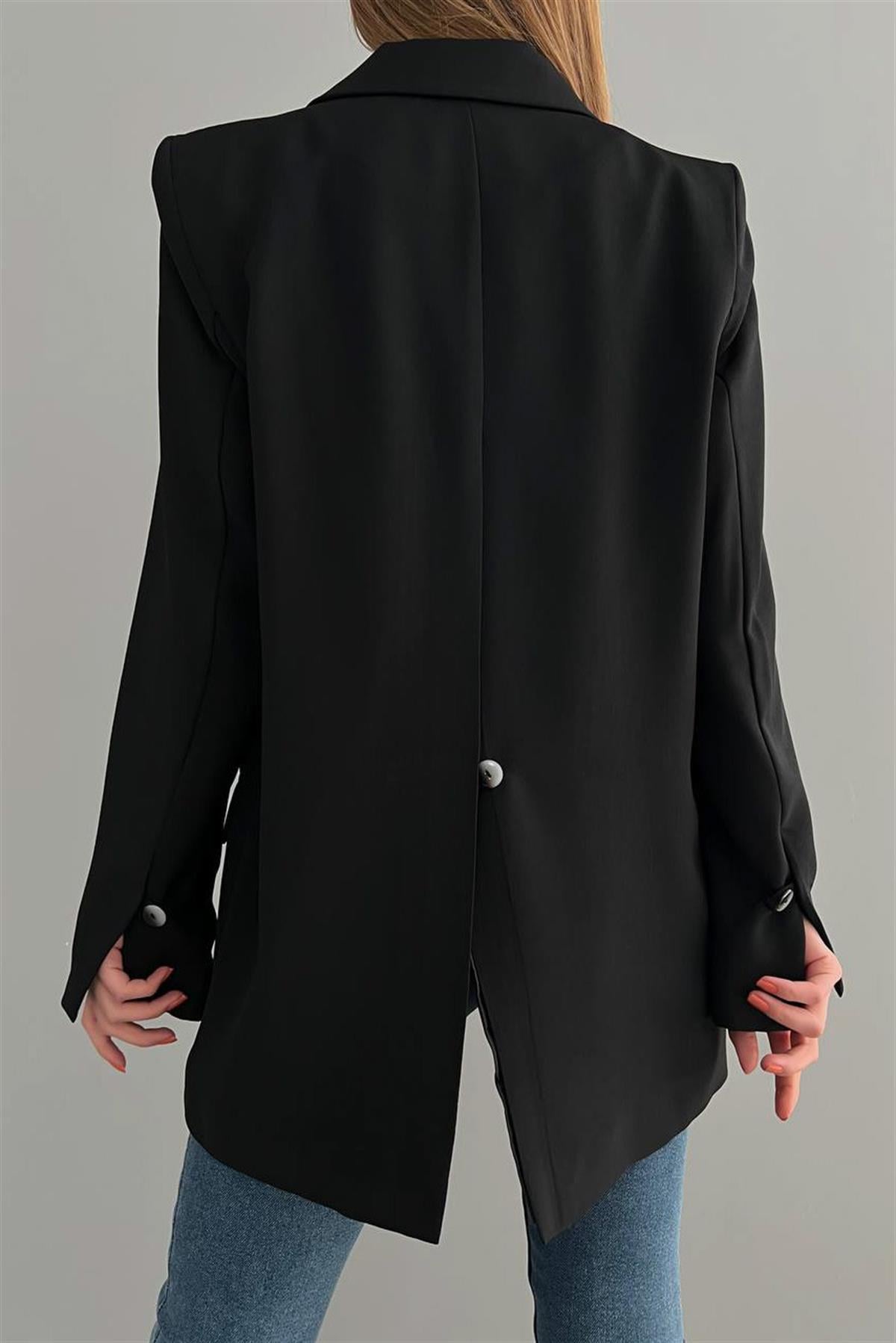 Siyah Sırtı Düğmeli Oversize CeketMONT/CEKET