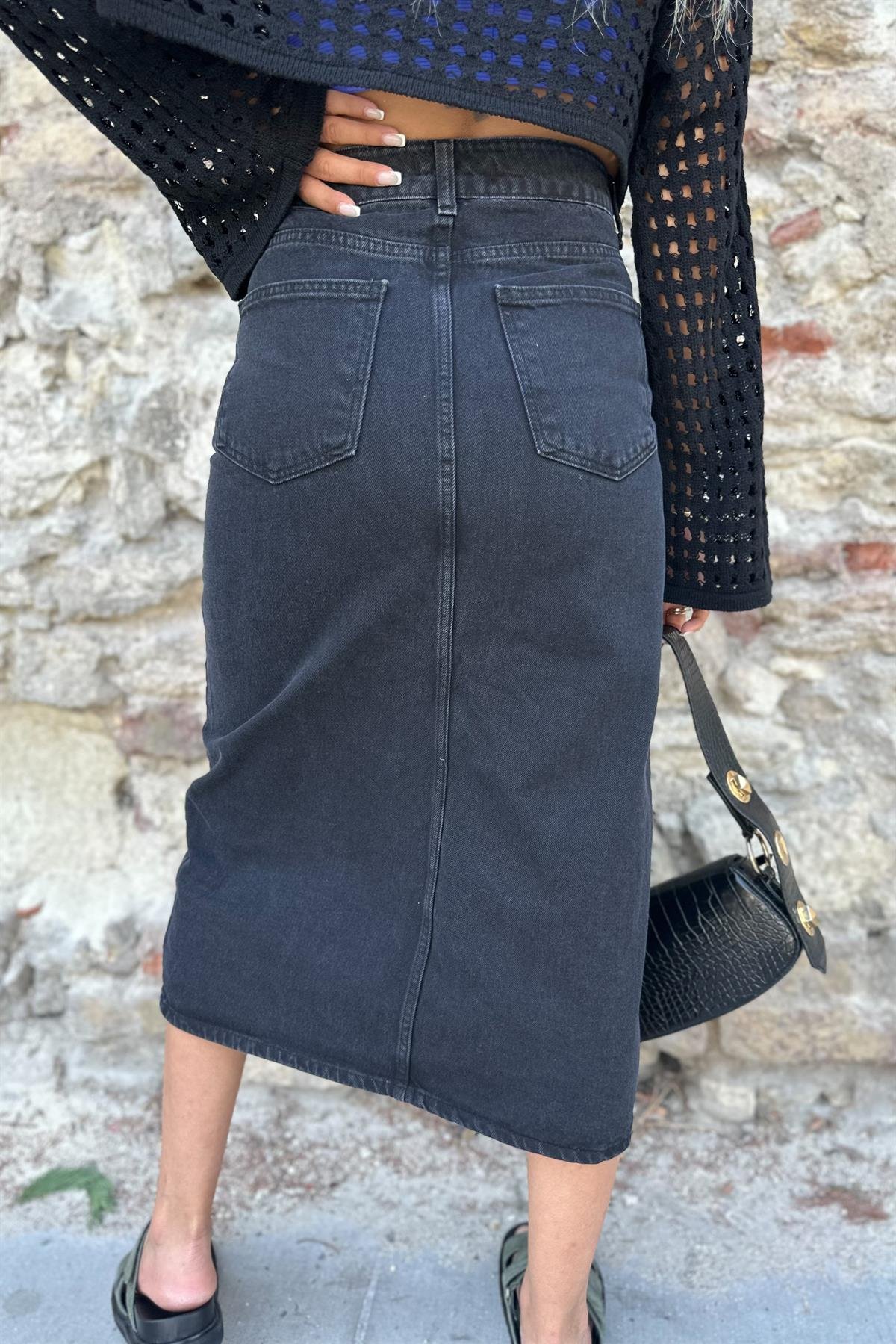 Siyah Yırtmaçlı Denim EtekETEK