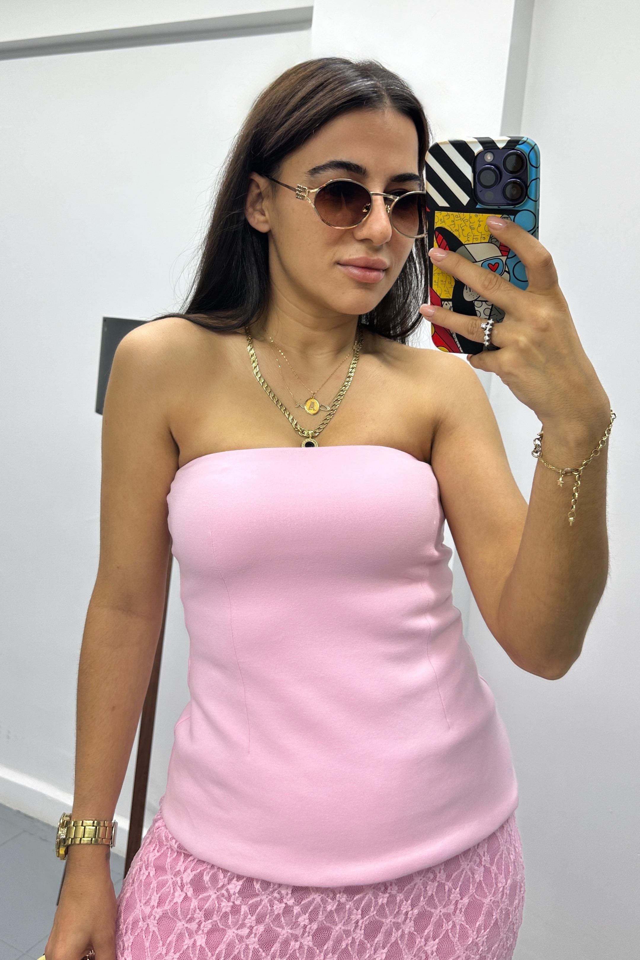 Straplez Toz Pembe TopBLUZ