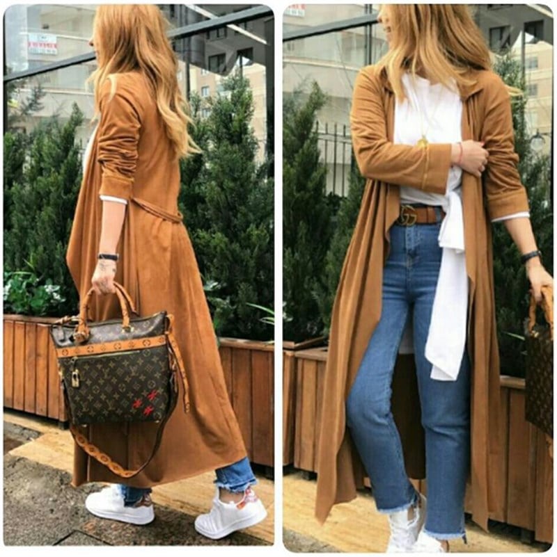 Süet Kumaş Maxi Trençkot