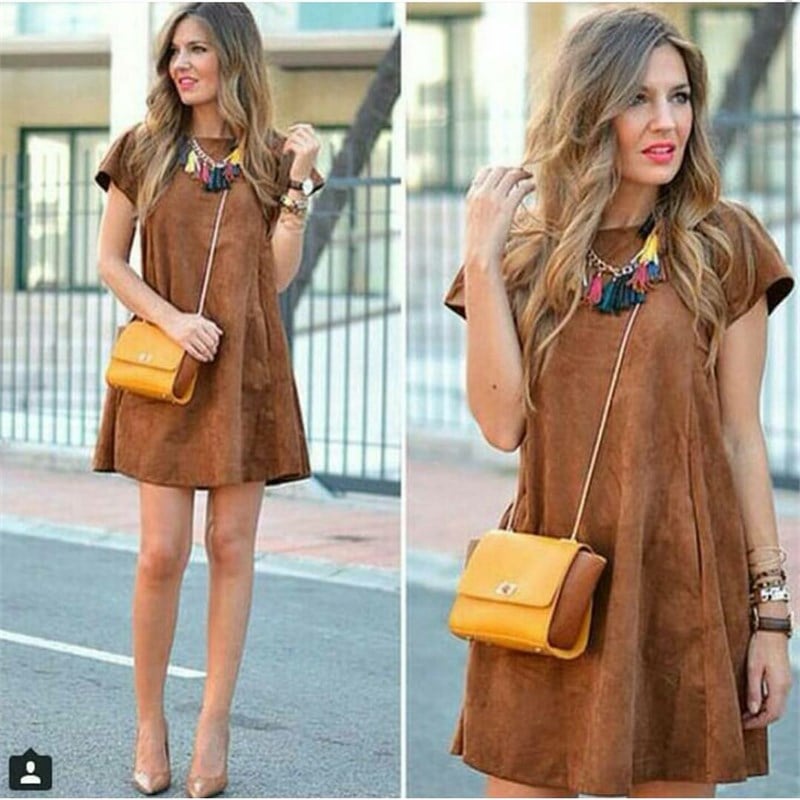 Süet Mini Çan Elbise