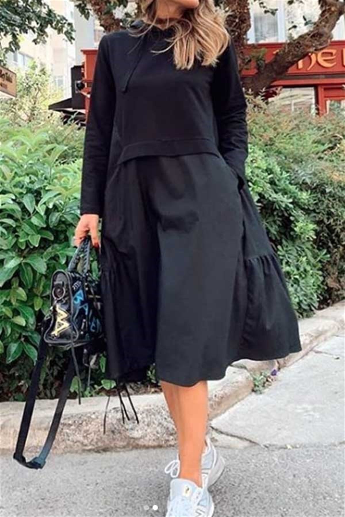 Sweatshirt Detaylı Sırtı Poplin Elbise
