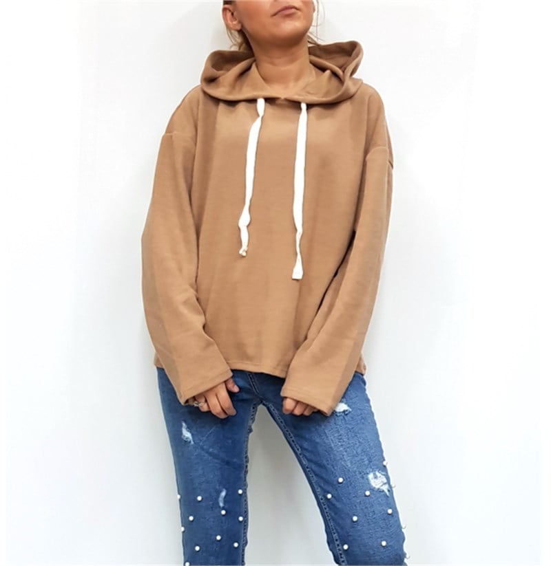 Taba Kapşonlu Salaş Sweatshirt