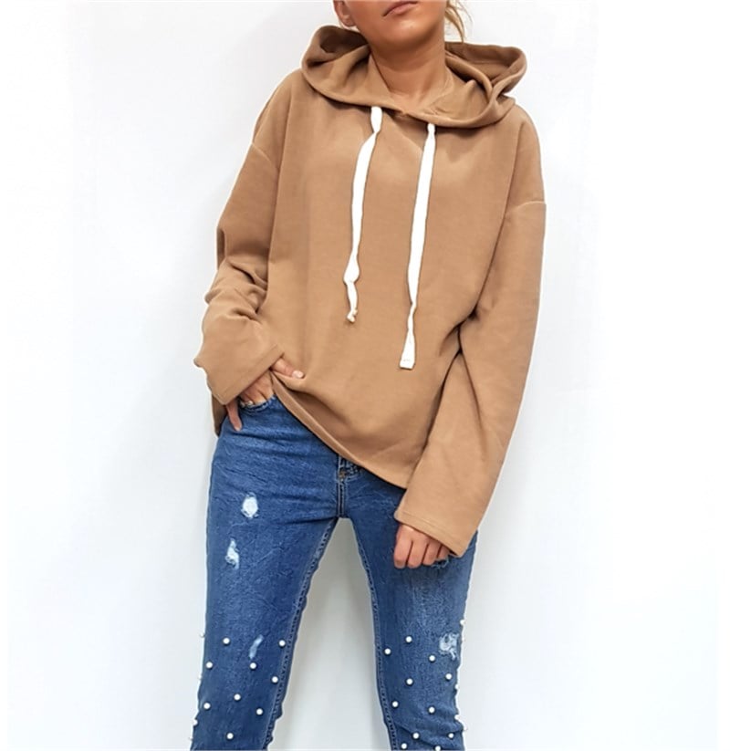 Taba Kapşonlu Salaş Sweatshirt
