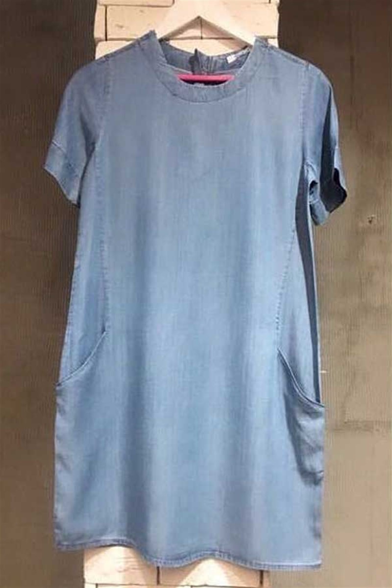 Tansel Kumaş Denim Görünümlü Elbise