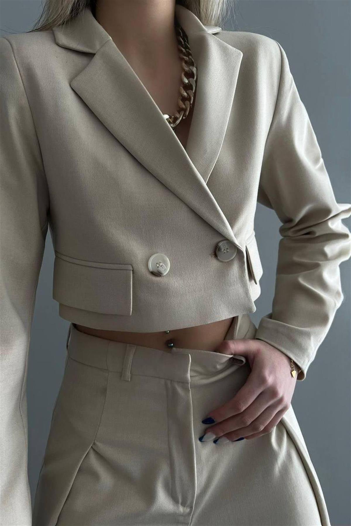Taş Crop Ceket Pantolon TakımTAKIMLAR