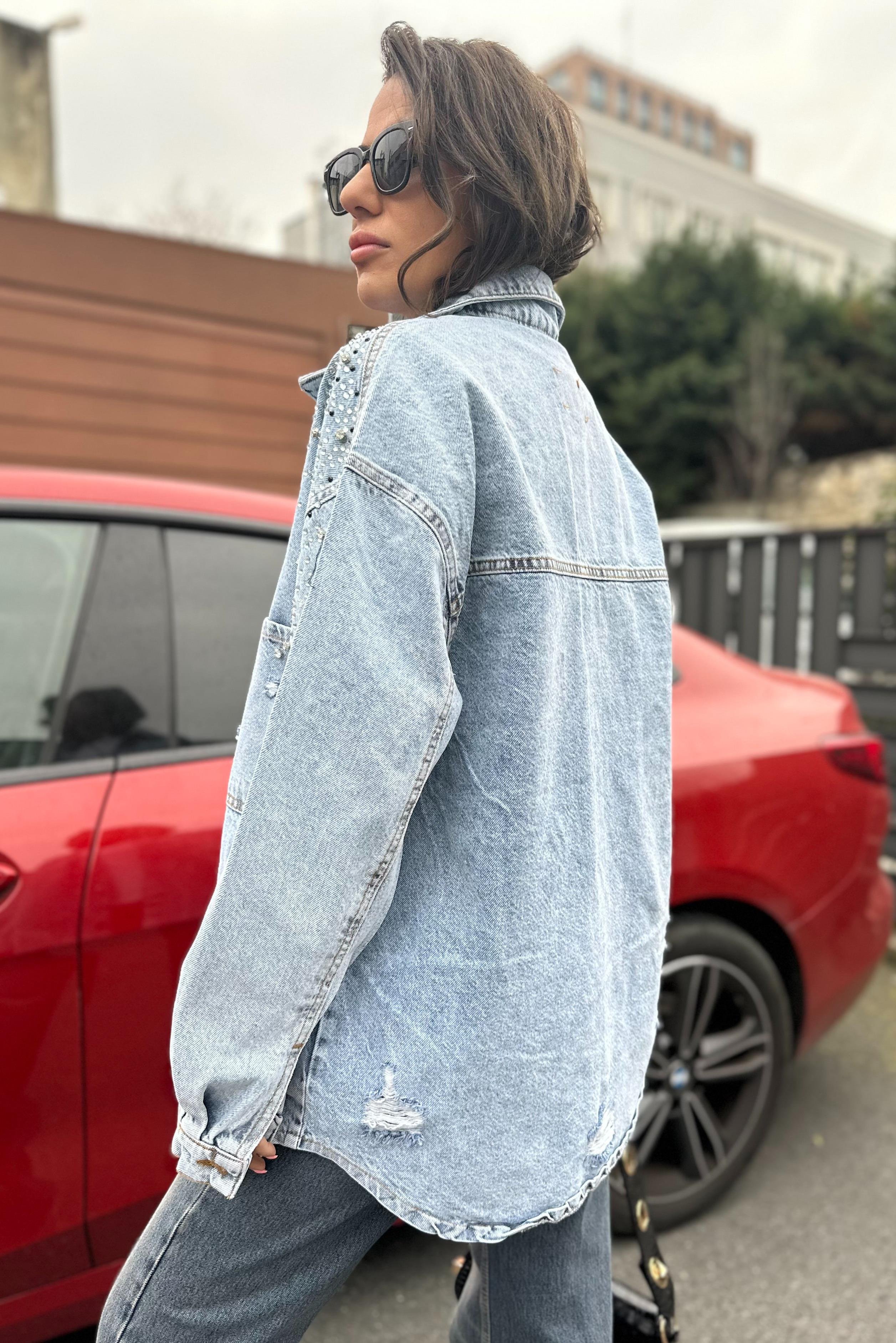 Taş İşlemeli Oversize Kot CeketYENİ GELENLER