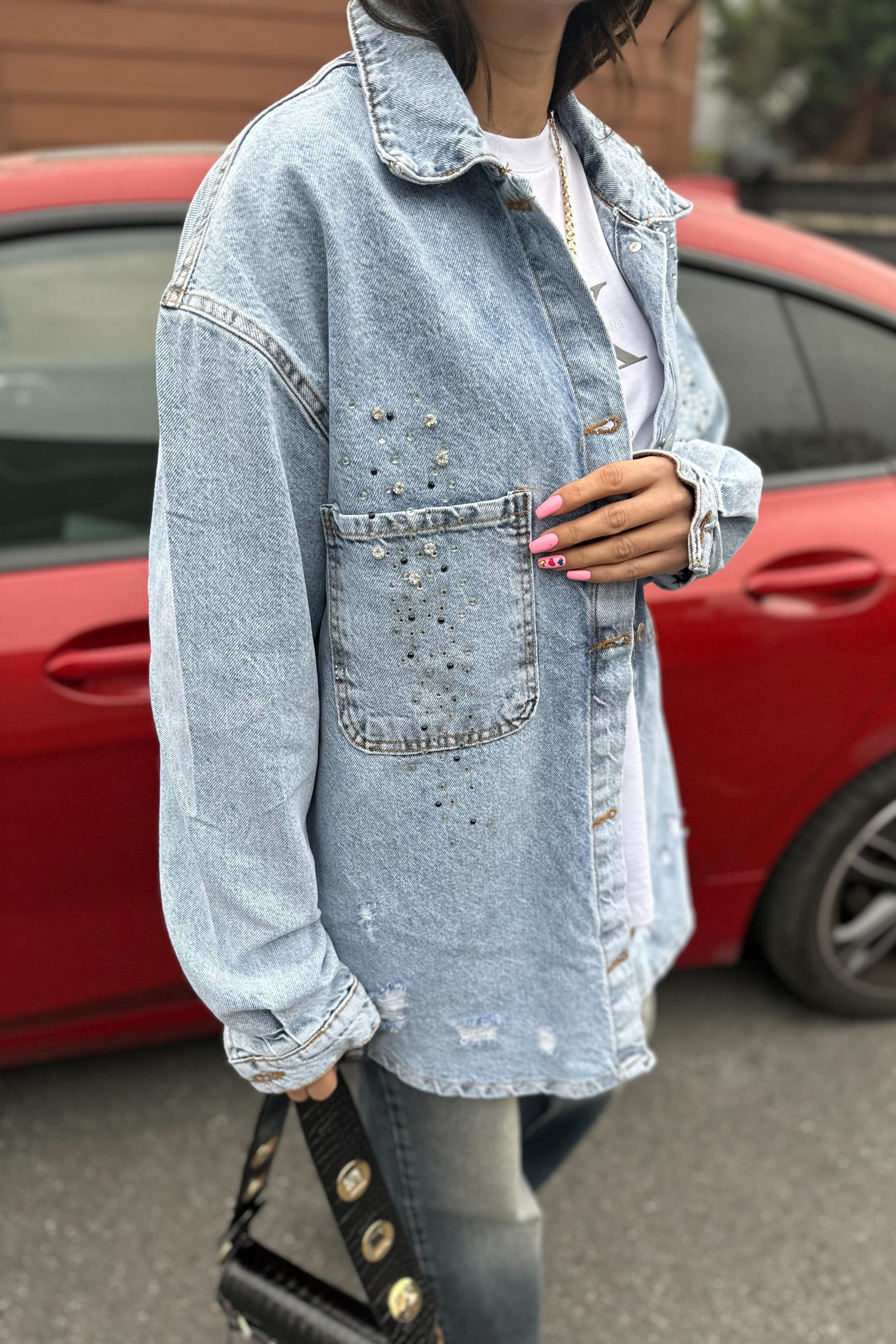 Taş İşlemeli Oversize Kot CeketYENİ GELENLER