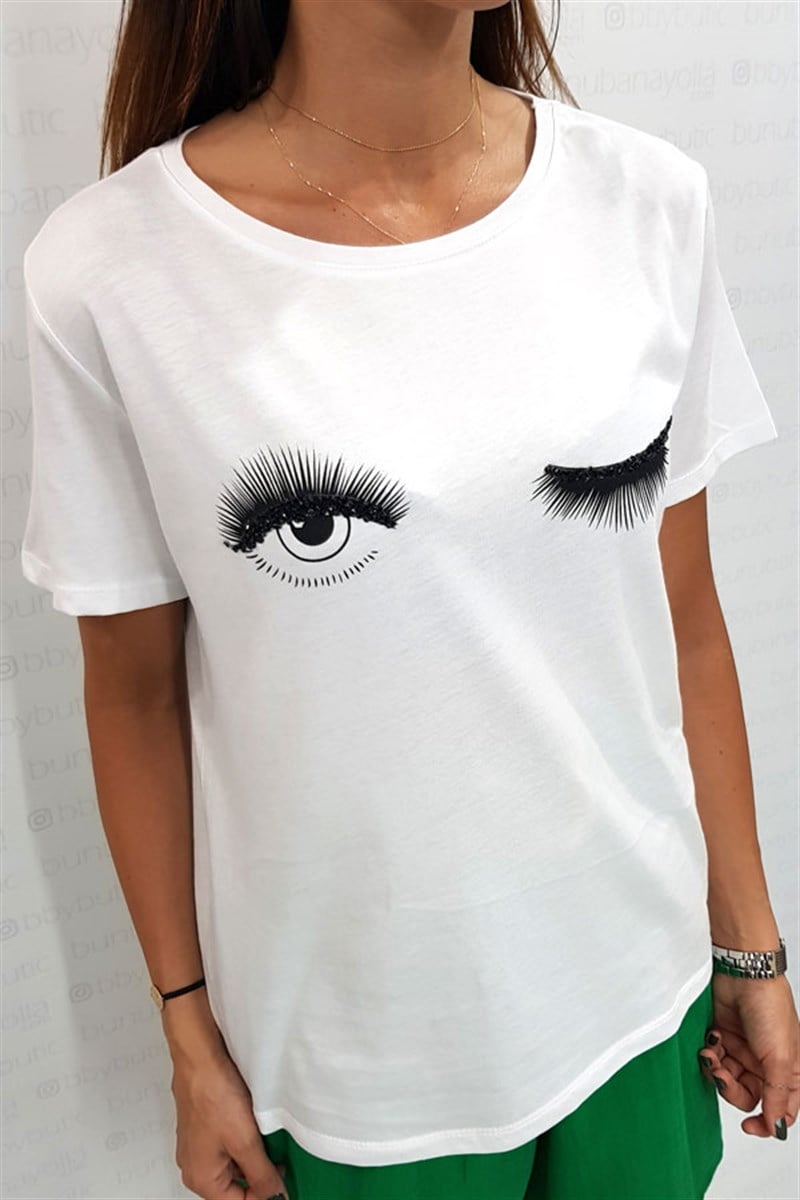 Taşlı Kirpik Tshirt