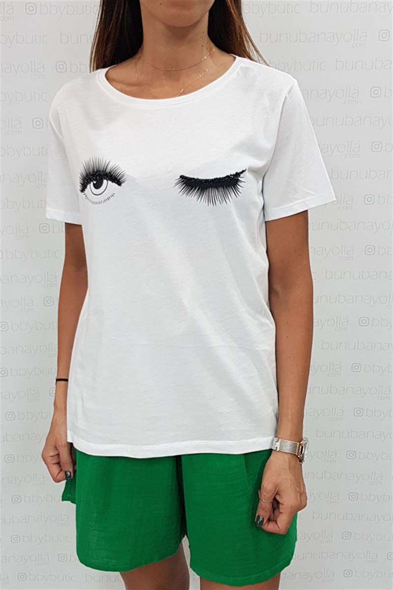Taşlı Kirpik Tshirt