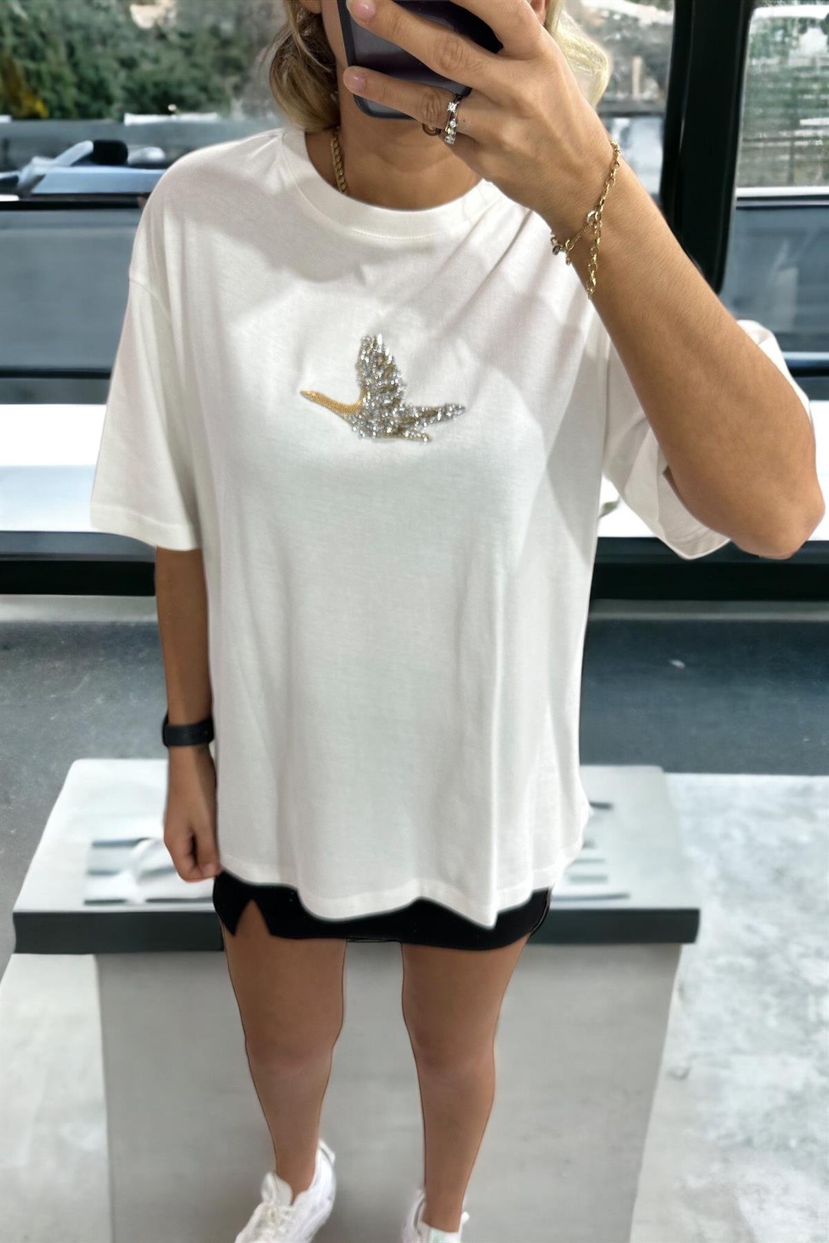 Taşlı Kuşlu Orjinal Marka TshirtTSHİRT