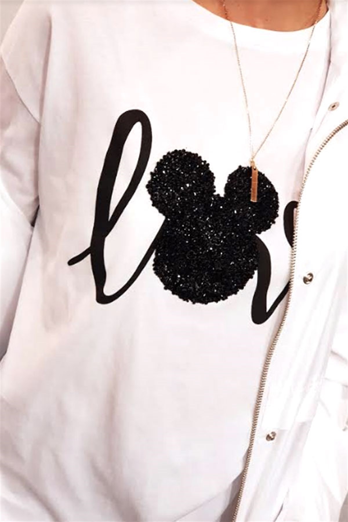 Taşlı Mickey Love Tshirt