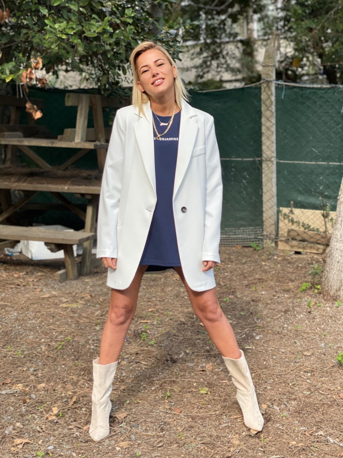 Tek Düğme Beyaz Oversize CeketMONT/CEKET